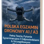 PL_A1A3_ebook_mockups - LicencjaNaDrona.pl – Egzaminy Dronowe ULC A1/A3 & A2 | Pytania i Odpowiedzi Polish book cover about drone license A1/A3; drone in flight over mountains, Polish flag in the corner.